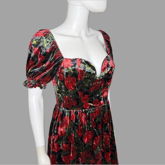 Petal & Pup Anders Black and‎ Red Velvet Floral Print Mini Dress - Picture 2 of 5